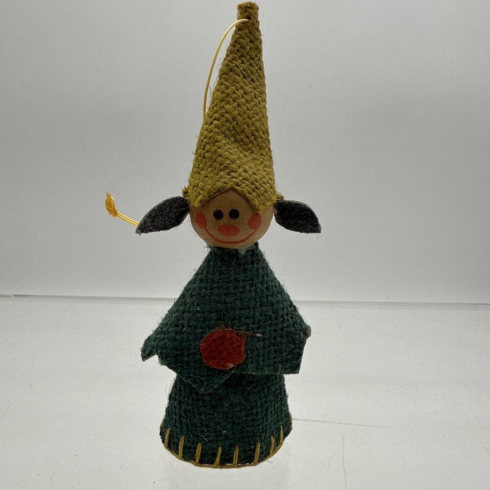 1960’s Burlap Cone Christmas Gnome Ornament Made in Taiwan Republic Of China